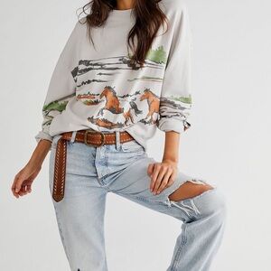 NWT Free People Running Horses Oversized Crewneck Sweatshirt